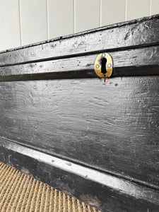 A Black English Pine Tool Box or Coffee Table With Iron Handles c1850