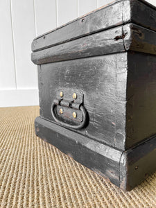 A Black English Pine Tool Box or Coffee Table With Iron Handles c1850