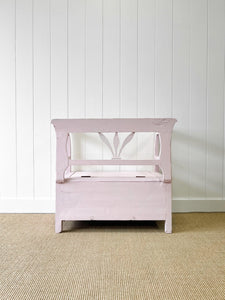 A Light Pink Painted Antique Pine Bench c1890