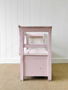 A Light Pink Painted Antique Pine Bench c1890