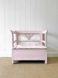 A Light Pink Painted Antique Pine Bench c1890