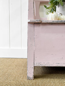 A Light Pink Painted Antique Pine Bench c1890