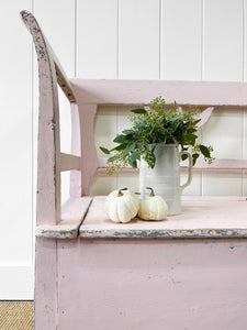 A Light Pink Painted Antique Pine Bench c1890