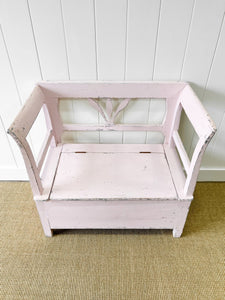 A Light Pink Painted Antique Pine Bench c1890