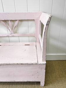 A Light Pink Painted Antique Pine Bench c1890