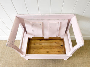 A Light Pink Painted Antique Pine Bench c1890