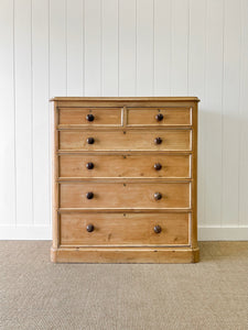 A Large English Pine Chest of Drawers Dresser with Wooden Knobs  c1890