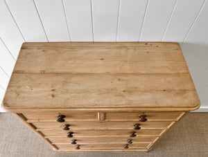 A Large English Pine Chest of Drawers Dresser with Wooden Knobs  c1890