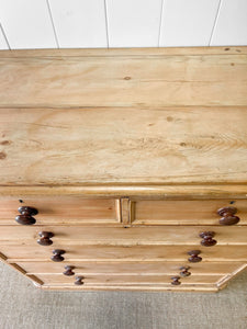 A Large English Pine Chest of Drawers Dresser with Wooden Knobs  c1890