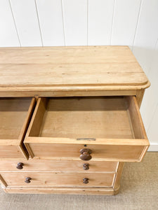 A Large English Pine Chest of Drawers Dresser with Wooden Knobs  c1890