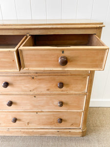 A Large English Pine Chest of Drawers Dresser with Wooden Knobs  c1890