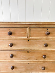 A Large English Pine Chest of Drawers Dresser with Wooden Knobs  c1890