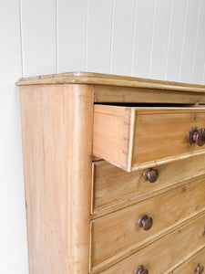 A Large English Pine Chest of Drawers Dresser with Wooden Knobs  c1890