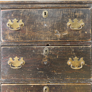 A Narrow Rustic Chest of Drawers with Chippendale Hardware Night Stand