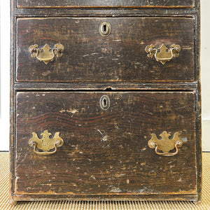 A Narrow Rustic Chest of Drawers with Chippendale Hardware Night Stand