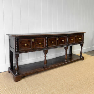 An Antique English 6.5 ft George III English Country Oak Hall Table or Sideboard