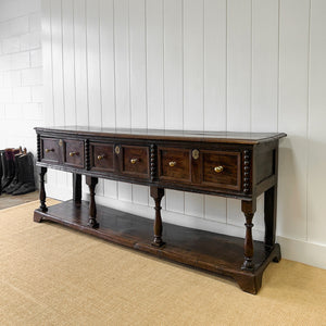 An Antique English 6.5 ft George III English Country Oak Hall Table or Sideboard