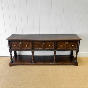 An Antique English 6.5 ft George III English Country Oak Hall Table or Sideboard