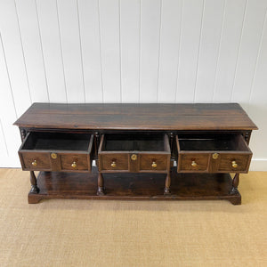 An Antique English 6.5 ft George III English Country Oak Hall Table or Sideboard