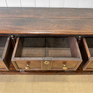 An Antique English 6.5 ft George III English Country Oak Hall Table or Sideboard