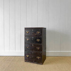 A Narrow Rustic Chest of Drawers with Chippendale Hardware Night Stand