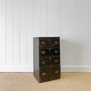 A Narrow Rustic Chest of Drawers with Chippendale Hardware Night Stand