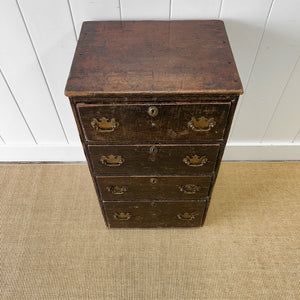 A Narrow Rustic Chest of Drawers with Chippendale Hardware Night Stand