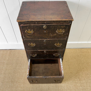 A Narrow Rustic Chest of Drawers with Chippendale Hardware Night Stand