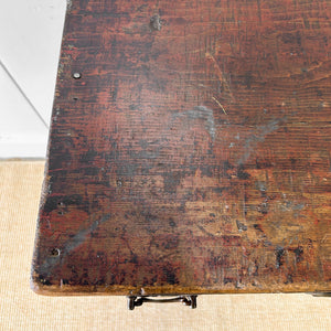 A Narrow Rustic Chest of Drawers with Chippendale Hardware Night Stand