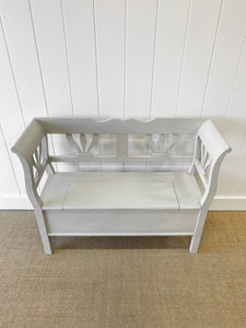 A Soft Grey Painted Antique Pine Bench c1890