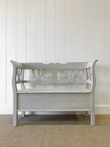 A Soft Grey Painted Antique Pine Bench c1890