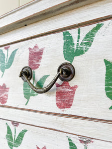 A Lovely Painted Pine Chest of Drawers Dresser on Castors - Tulips!