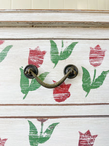 A Lovely Painted Pine Chest of Drawers Dresser on Castors - Tulips!