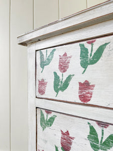 A Lovely Painted Pine Chest of Drawers Dresser on Castors - Tulips!