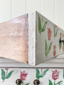 A Lovely Painted Pine Chest of Drawers Dresser on Castors - Tulips!