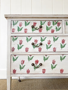 A Lovely Painted Pine Chest of Drawers Dresser on Castors - Tulips!