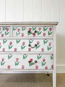 A Lovely Painted Pine Chest of Drawers Dresser on Castors - Tulips!