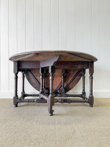 A Large Antique English Country Solid Oak Drop Leaf Gate Leg Table c18th Century