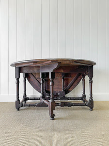 A Large Antique English Country Solid Oak Drop Leaf Gate Leg Table c18th Century