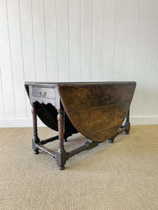 A Large Antique English Country Solid Oak Drop Leaf Gate Leg Table c18th Century