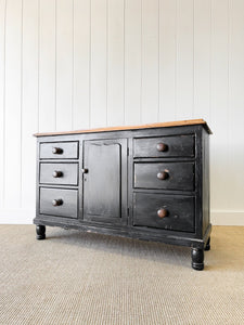 An Ebonized English Country Pine Buffet Sideboard