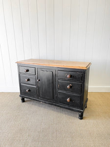 An Ebonized English Country Pine Buffet Sideboard