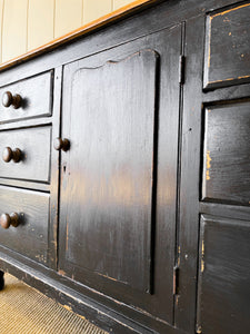 An Ebonized English Country Pine Buffet Sideboard