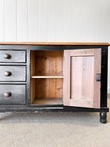 An Ebonized English Country Pine Buffet Sideboard