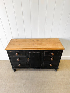 An Ebonized English Country Pine Buffet Sideboard