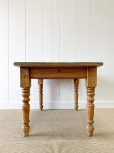 Vintage English Country Waxed Pine 4.5ft Dining Harvest Table