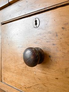 A Handsome English 19th Pine Cupboard with Dark Wooden Knobs