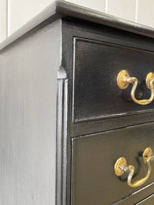 A Delightful Late 19th Century English Country Ebonized Chest of Drawers Dresser