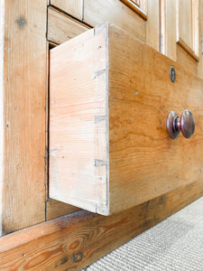 A Handsome English 19th Pine Cupboard with Dark Wooden Knobs