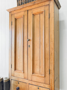 A Handsome English 19th Pine Cupboard with Dark Wooden Knobs